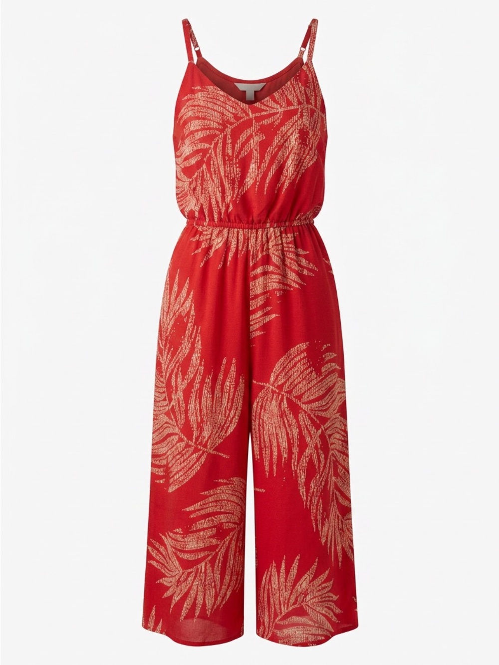 Bright Orange Palm-Print Wide-Leg Jumpsuit